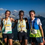 Muthoni Joyce Njeru (centre) on the Canfranc Canfranc Vertical Uphill race podium.