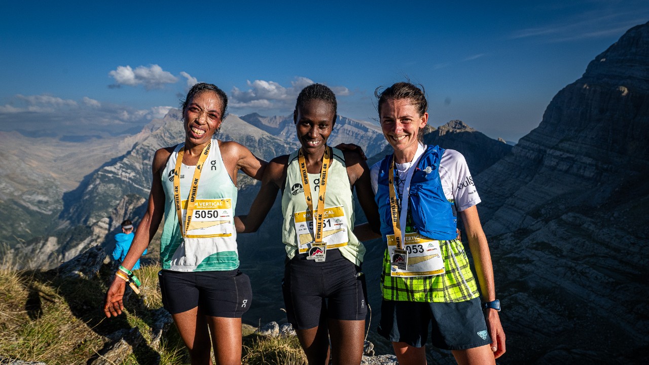 Muthoni Joyce Njeru (centre) on the Canfranc Canfranc Vertical Uphill race podium.
