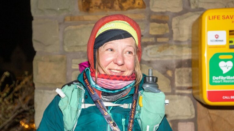 Lucy Gossage finishes the 2024 Montane Winter Spine Race.