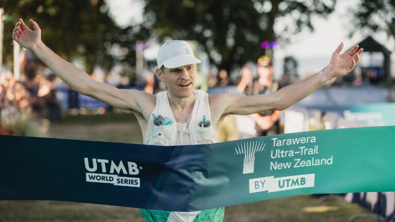 Adrian MacDonald made a successful Tarawera Ultra-Trail by UTMB debut taking the tape in the 100-mile race Photo credit: Cameron McKenzie