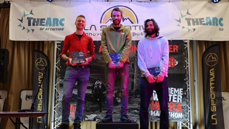 Men's podium at the 2024 Arc of Attrition Ultramarathon.